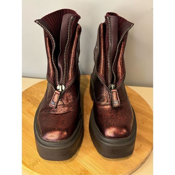 Sam Edelman‎ Women's Linds Metallic Zip Folded Shaft Chelsea Boots Red Size 6 - Picture 4 of 9
